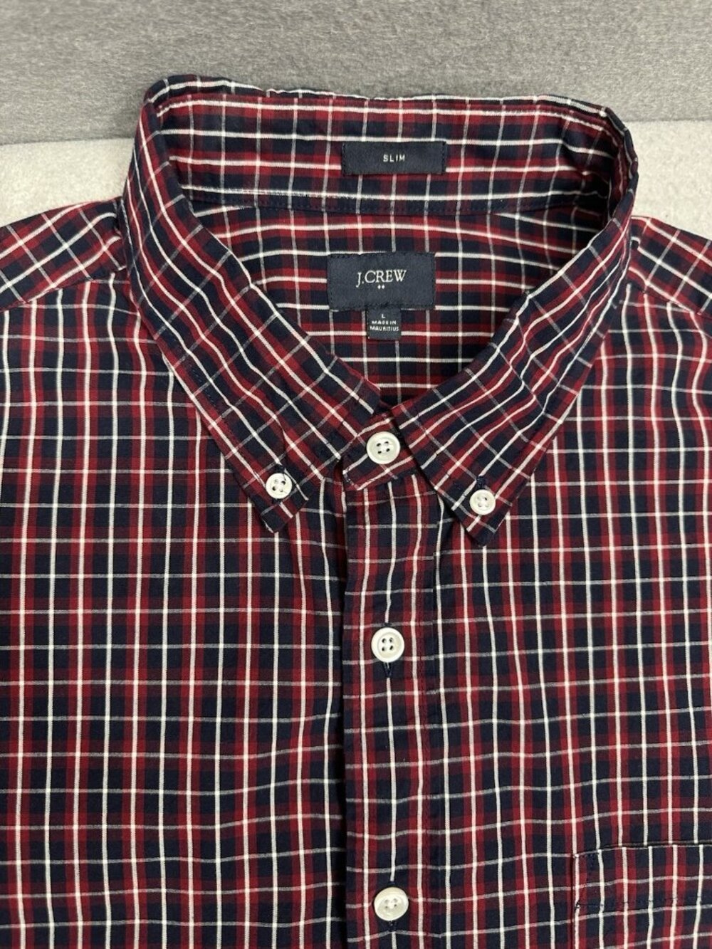 J. Crew Shirt Mens L Red Navy Button Down Classic Long Sleeve Plaid Tartan Slim